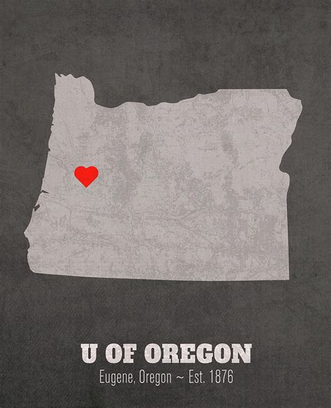 University of Oregon Eugene Oregon Founded Date Heart Map Mixed Media ...