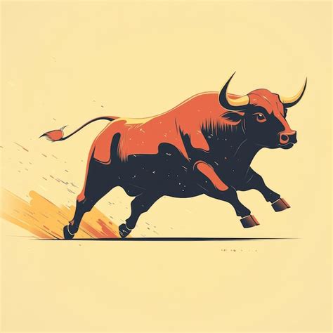 Dynamic Charging Bull Illustration In Minimalistic Art Style Premium