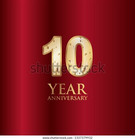 10 Year Anniversary Gold Red Background Stock Vector Royalty Free