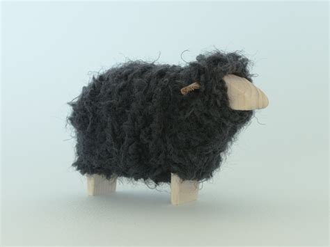 Minimalistic Black Sheep Figurine From Wood And Fluffy Etsy