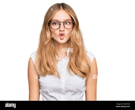 Beautiful Young Caucasian Girl Wearing Casual Clothes And Glasses