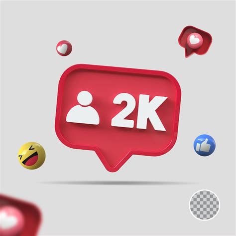 2k Seguidores Con Icono 3d Render Archivo PSD Premium