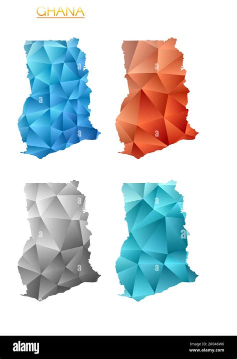 Set Of Vector Polygonal Maps Of Ghana Bright Gradient Map Of Country