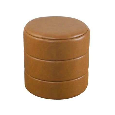 Homepop Carmel Faux Leather Upholstered Round Decorative Ottoman K8663