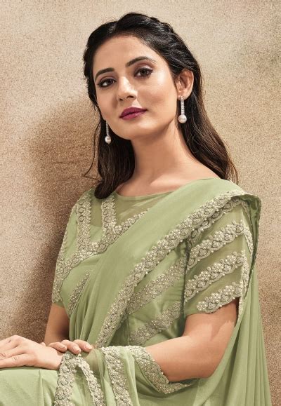 Pista Green Satin Silk Saree With Blouse