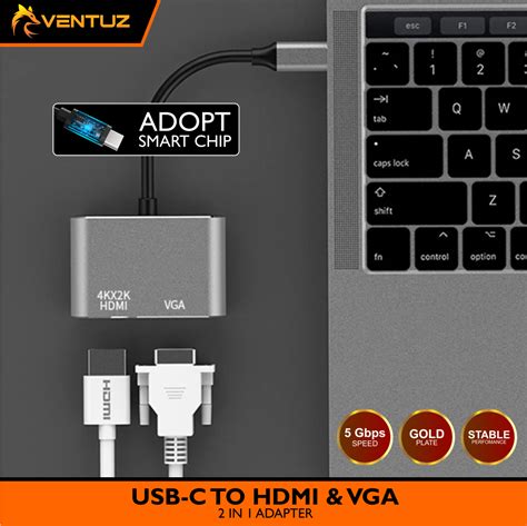 VENTUZ USB Type C To HDMI VGA 2 In 1 Adapter 4K