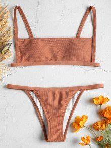 Ribbed Hook String Bikini Set In ORANGE SALMON ZAFUL 2025