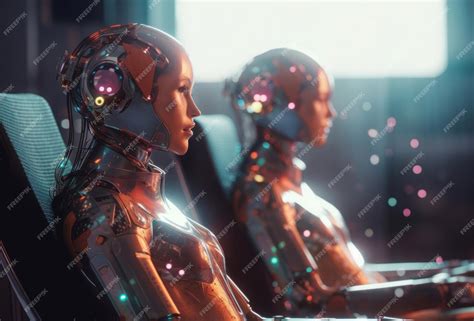 Premium Ai Image Humanoid Women Robots Sitting On Chair Futuristic