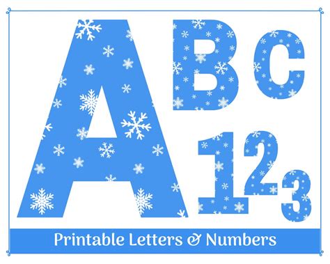 Blue Snowflake Alphabet Letters A Z Numbers 0 9 Clip Art Printable