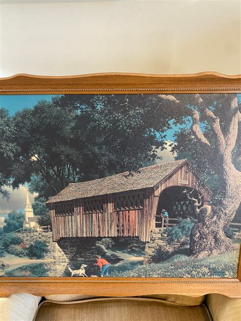 Vintagemcm Paul Detlefsen Covered Bridge Picture Wood Frame Etsy