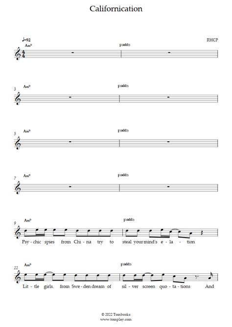Californication Red Hot Chili Peppers Vocal Sheet Music