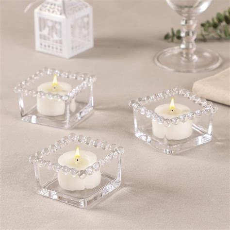 Set Of Three Beaded Edge Glass Tealight Holders By Dibor