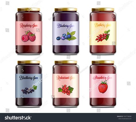 Set Jam Glass Jars Labeled Different Stock Vector (Royalty Free ...