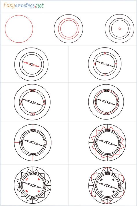 How To Draw A Compass Step by Step - [11 Easy Phase] | Drawing lessons ...