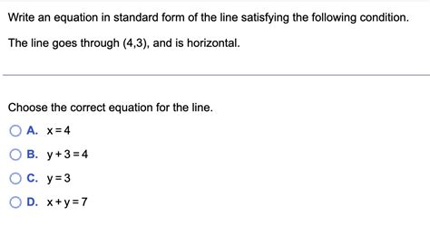 Solved Write an equation in standard form of the line | Chegg.com