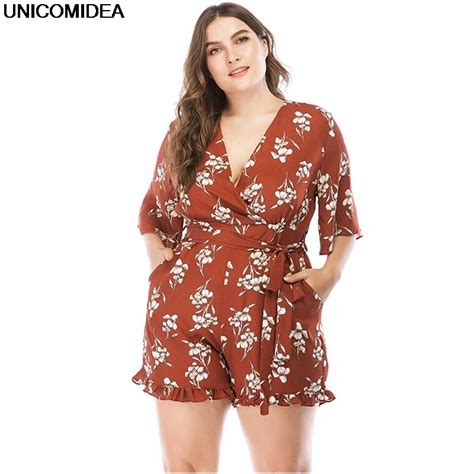 Plus Size Sexy V Neck Summer Short Romper Floral Playsuit Women