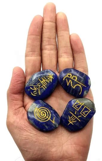 Lapis Lazuli Reiki Symbols Set For Reiki Session Oval Cabochon