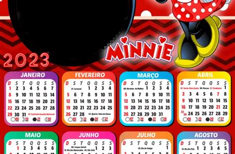 Calendário 2023 Minnie Vestido Vermelho Moldura Png Imagem Legal