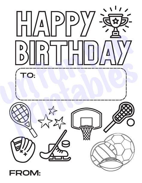 SPORTS: Kids Happy Birthday Card Coloring Sheet Printable - Etsy