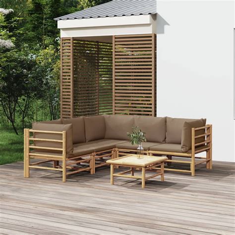 Dcenta 6 Piece Patio Set with Taupe Cushions Bamboo - Walmart.com