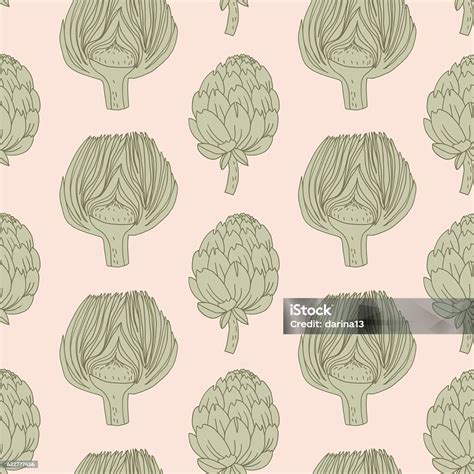 Vector Hand Drawn Seamless Pattern With Artichokes Stock Illustration Download Image Now