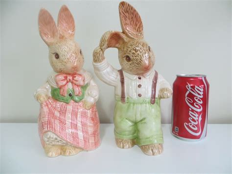 Set Of 2 ~ Vintage Easter Bunny Mr And Mrs Rabbits Ceramic Figurines Ebay Easter Bunny