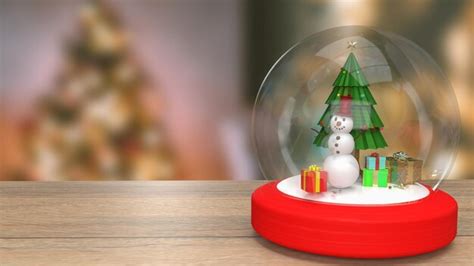 Premium Photo The Snowman And Christmas Tree In Glass Ball 3d Rendering