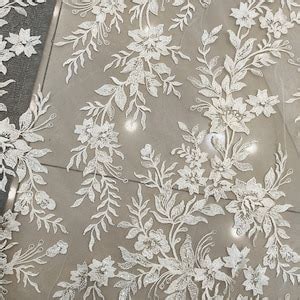 Ivory Sequin Flower Lace Fabric Floral Leaves Lace Material For Bridal