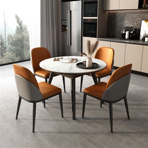 Meraki Faux Marble Dining Table And Pu Leather Chairs