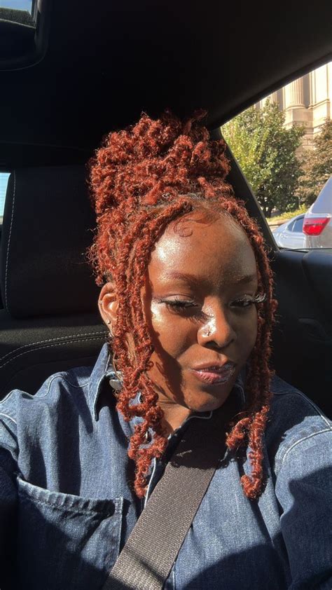 Short Ginger Butterfly Locs On Black Girl With Ginger Eyebrows And