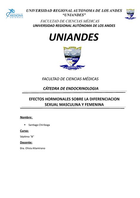 Efectos Hormonales Sobre La Diferenciación Sexual Masculina Y Femenina