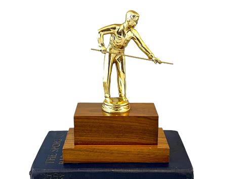 Vintage Billiards Trophy Mid Century Pool Snooker Award Gold Tone