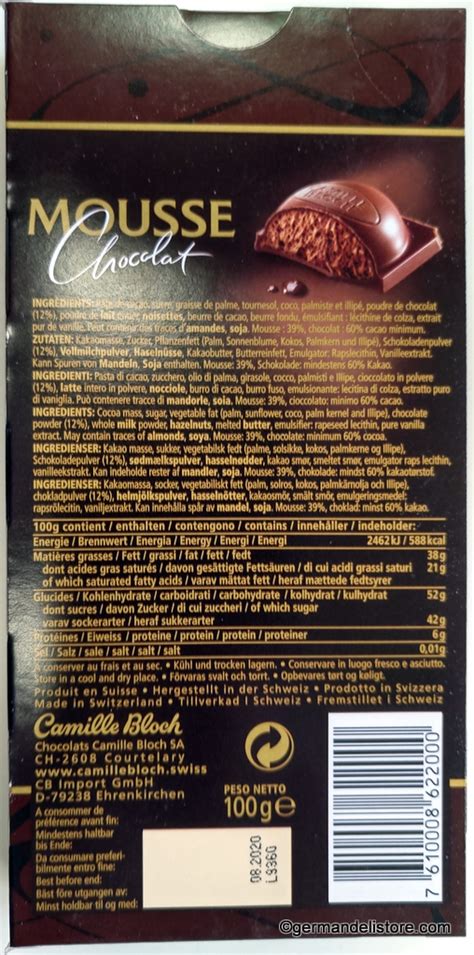 Camille Bloch Mousse Chocolat Noir Chocolate Bar GermanDeliStore