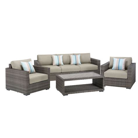 Home Decorators Collection Palmetto 4 Piece All Weather Wicker Patio Chat Set With Sunbrel