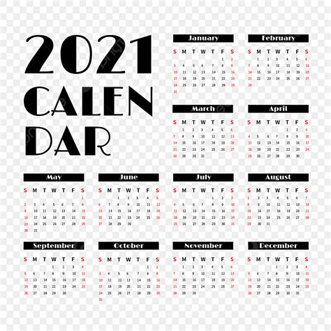 2021 Calendar Black Calendar Simple And Atmospheric Typesetting 2021