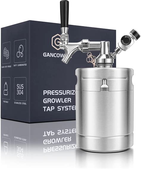 Tmcraft 64oz Pressurized Mini Keg Growler Portable Stainless Steel Home Keg Kit