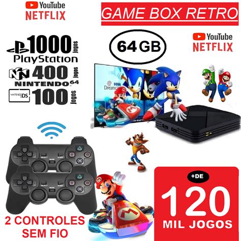 Vídeo game Retro Box 110 Mil Jogos 64GB 2 Controles Fio Snes