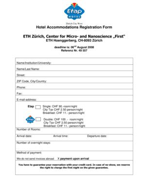 Fillable Online First Ethz Hotel Accommodations Registration Form