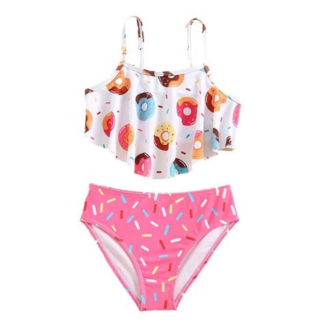 URMAGIC Girls Ruffle Flounce Swimsuit Fish Scale Printing Bikini Set Beach Sport 2 Piece