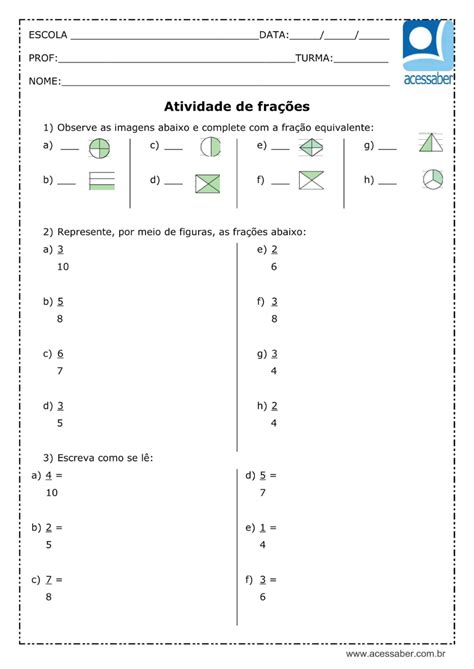 Frações Equivalentes Exercícios 6 Ano Pdf - NAZAEDU