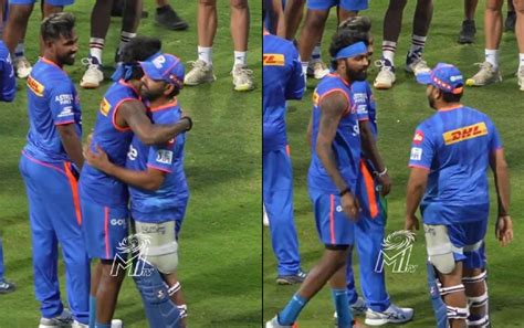 Watch Awkward Hug Between Mis Hardik Pandya And Rohit Sharma Goes