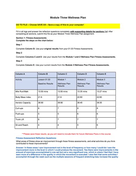 Wellness Plan Module Three Wellness Plan Go To File Choose Save