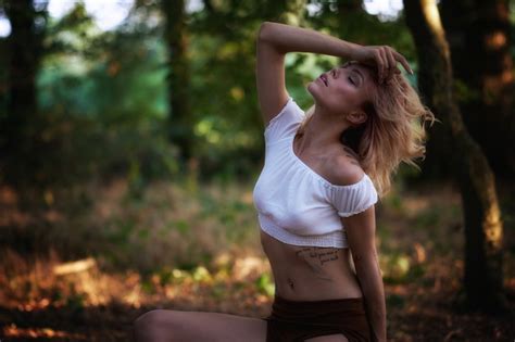 Tanned Blonde Women Outdoors Belly Pierced Navel Closed Eyes