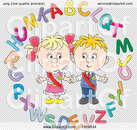 Licensed Clipart Cartoon School Kids in a Circle of Alphabet Letters by ...