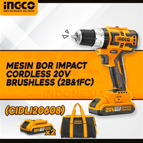 Jual INGCO MESIN BOR IMPACT CORDLESS BETON 20V BRUSHLESS 13MM