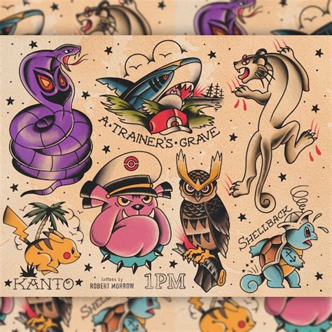 PokÉmon Traditional Tattoo Flash Etsy