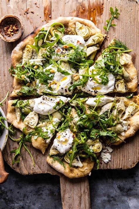 Artichoke Pesto And Burrata Pizza With Lemony Arugula Recipe