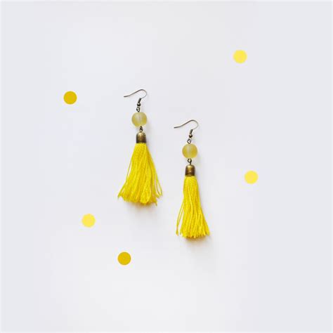 Yellow Tassel Earrings Statement Earrings Yellow Dangle Earrings