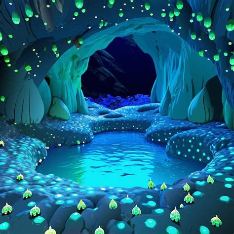 Una Cueva Con Agua Azul Con Luces Verdes Y Hielo En Ella Vector Premium