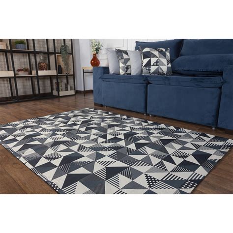 Tapete Para Sala Antiderrapante X M Dubai Chevron Cinza Preto